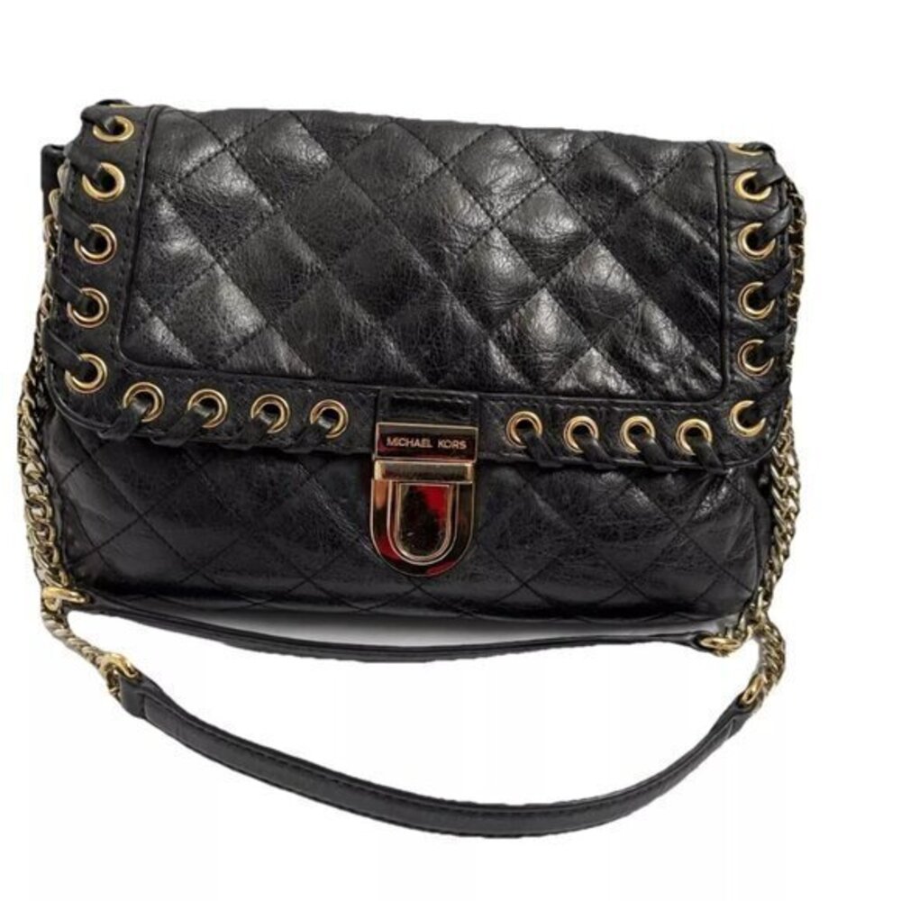 Michael Kors Handbag Leather Tote Black ShoulderBag Purse Crossbody with studs